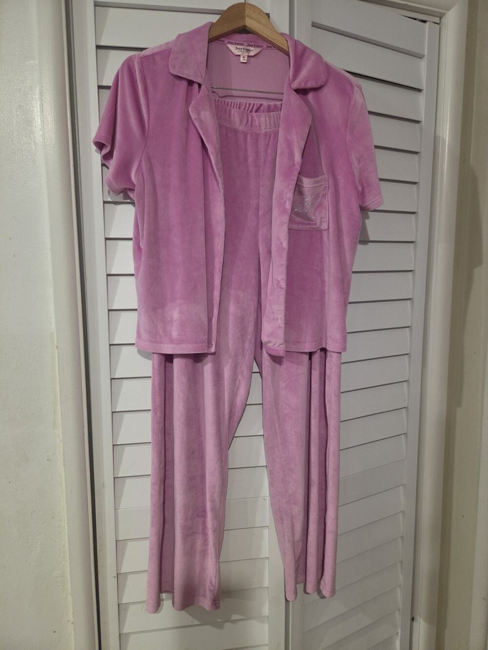 Juicy Couture Pink Velour 2pc lounge wear/pajama Set XL Top & Pants